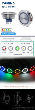 40mm Metal Push Button Switch 1NO 1NC Momentary Reset Latching Lock Ring Power Supply With Lamp Waterproof Stainless Steel