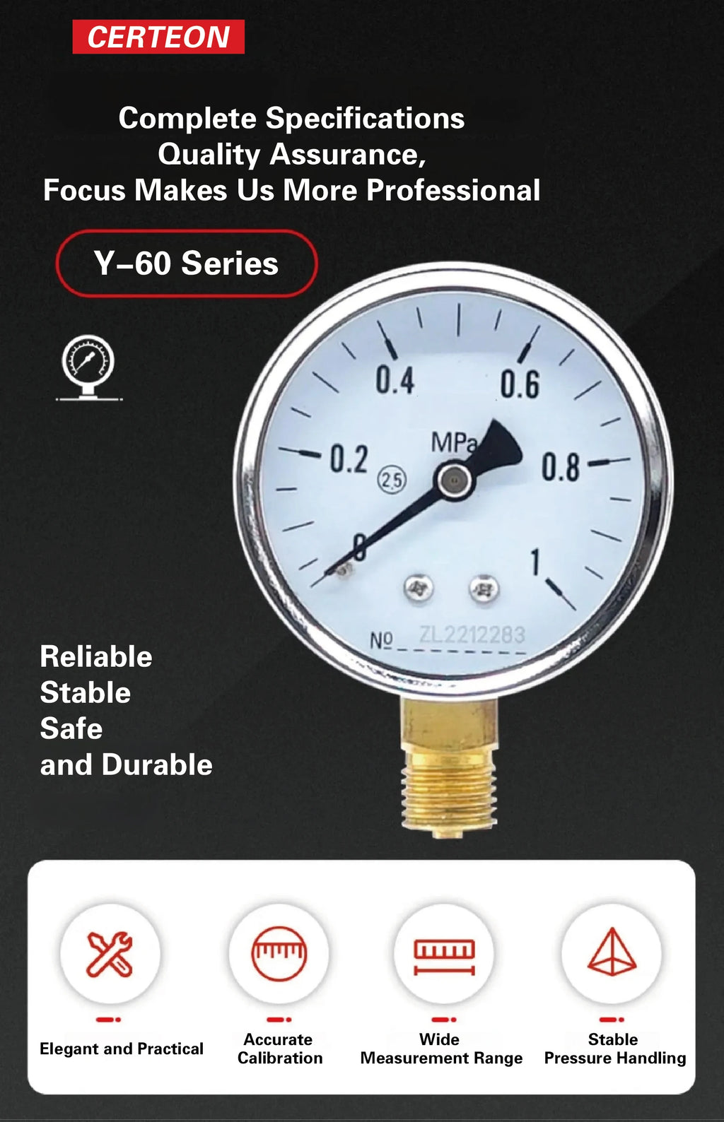 Y-60 Pressure Gauge Manometer Mechanical Dial Analog Bourdon Tube Industrial Hydraulic Water Pressure Meter
