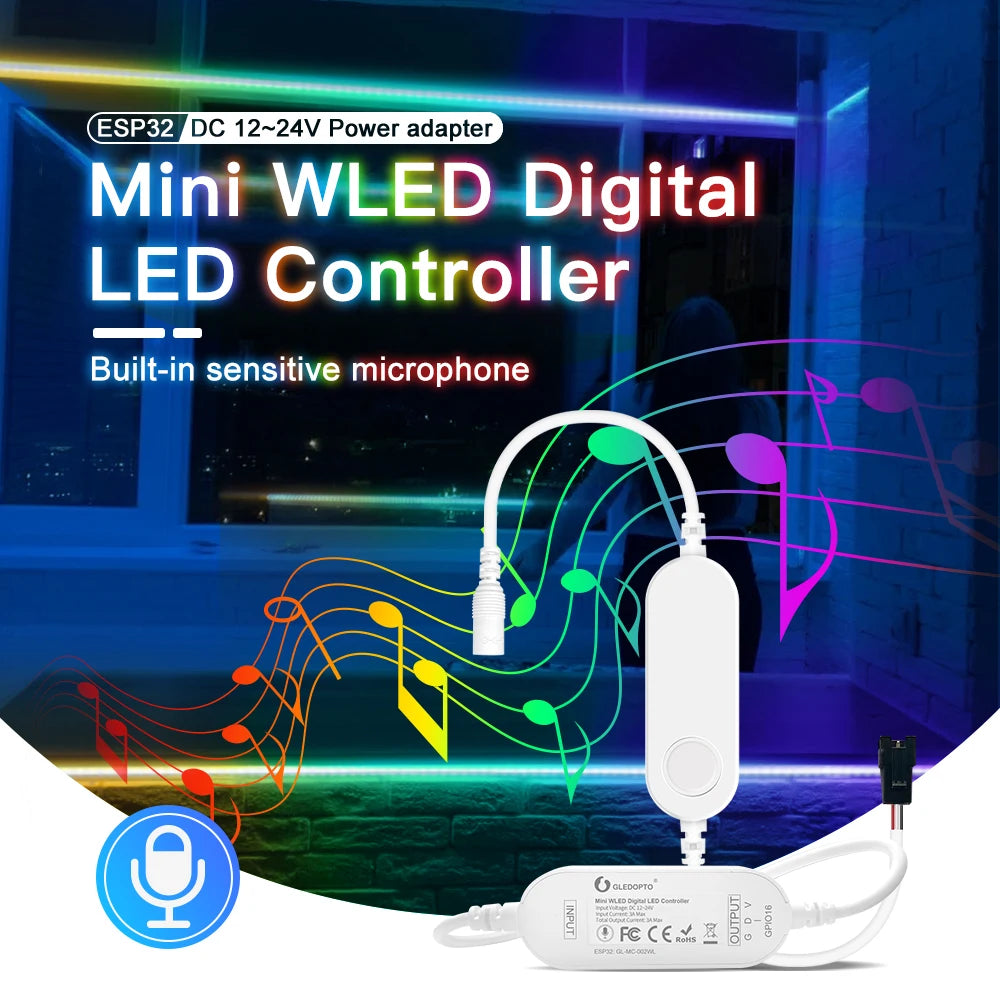 GLEDOPTO WLED ESP32 ESP8266 Ultra Mini LED Controller Multi Color RGB IC Addressable for Table Computer TV Backlight Dynamic ICs