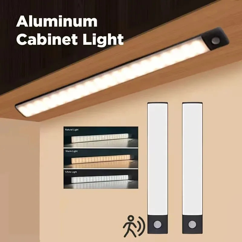 10-60cm USB Rechargeable Ultra-Thin Motion Sensor Light Magnetic Mount  3-Color Adjustment Under Cabinet Light for Home Office