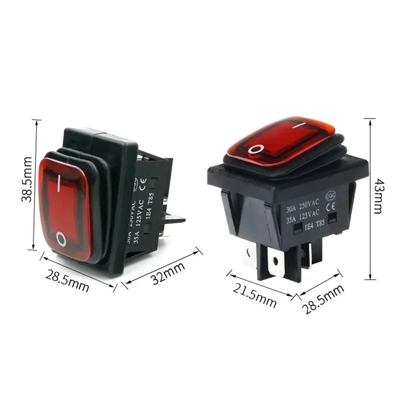 2Pcs KCD4 IP67 Waterproof 4Pin Rocker Switch Auto Boat Marine DPDT 12V/220V Heavy Duty Push Button Switch with LED Light