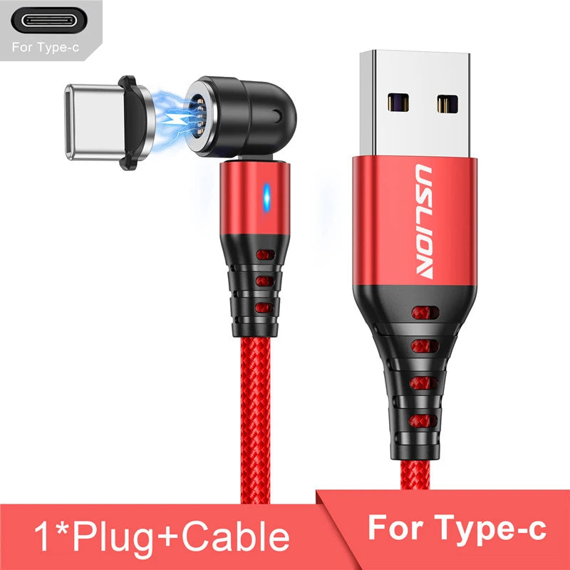 USLION 540 Rotate 5A Magnetic Cable Fast Charging Type C Cable Micro USB Magnet Charge Phone Data Line Wire For iphone 15 Xiaomi
