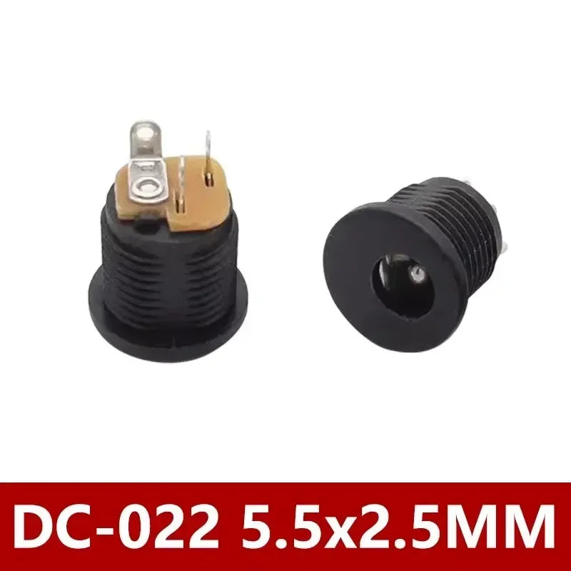 10/50/200Pcs DC-022 DC Plug Jack Panel Mounting DC022 5.5x2.1mm/2.5mm DC Power Socket Connector with Screw Nut