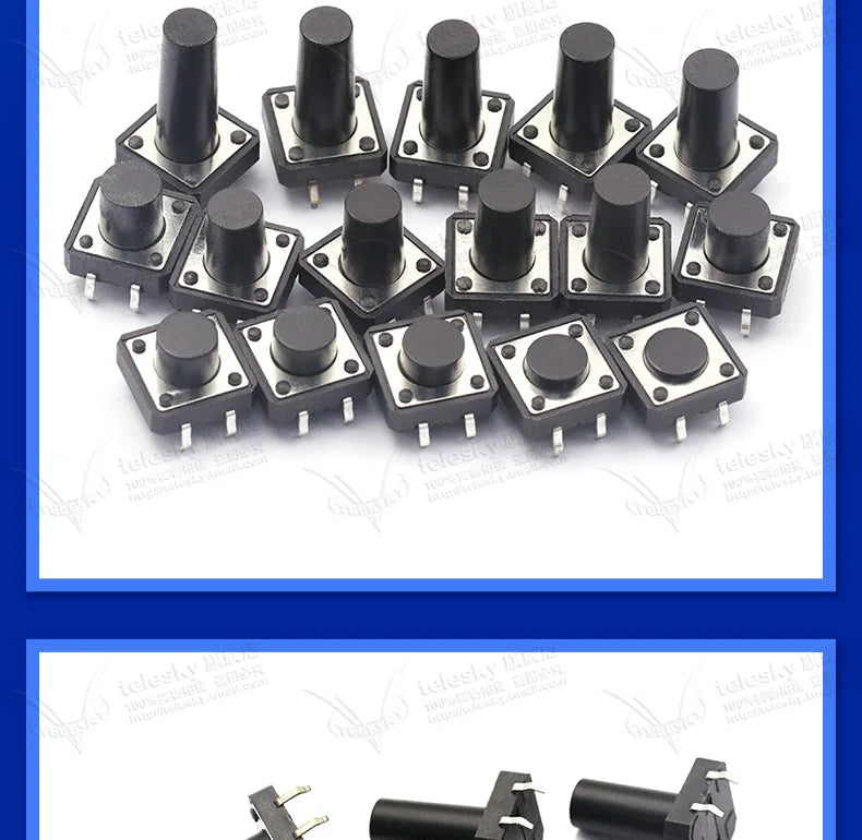 20PCS 12x12mm X4.3/5.5/6/7/8/9/10mm Micro Push Tact Switch 4pin Touch Button Mini Tactile Pushbutton Toggle Pcb Momentary Switch