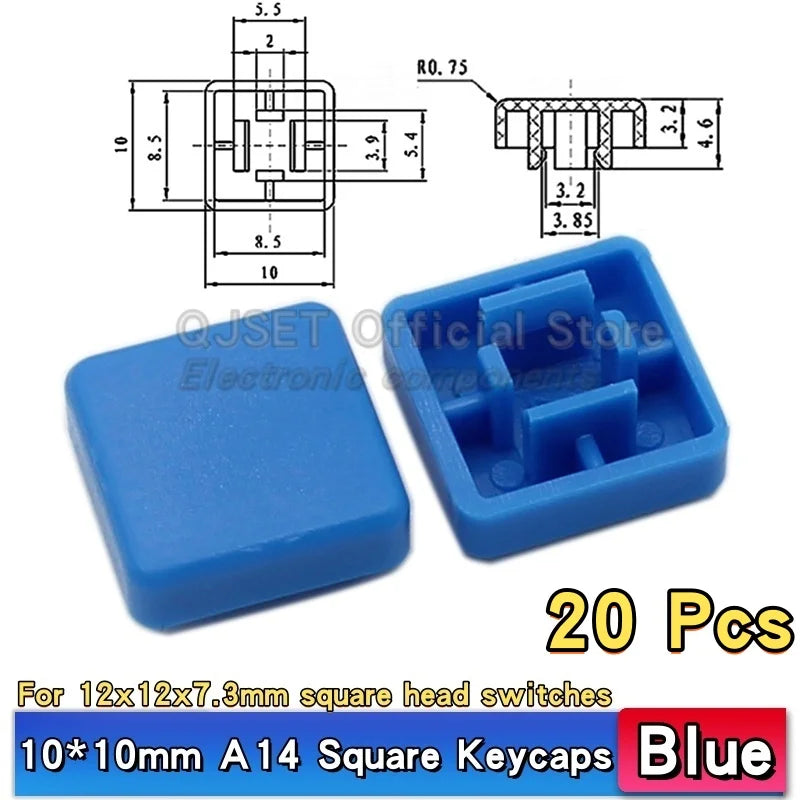 20 Pcs Tactile Pushbutton Switch 12*12*7.3MM Micro Switch Pushbutton A14 A24 Pushbutton Cover 12x12x7.3MM Square Head Pushbutton