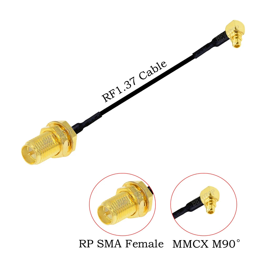 RF1.37 SMA Male Female to MMCX Male 90 Degree FPV Antenna Connector 50 ohm RF Coaxial Extension Jumper OD=1.37 Cable