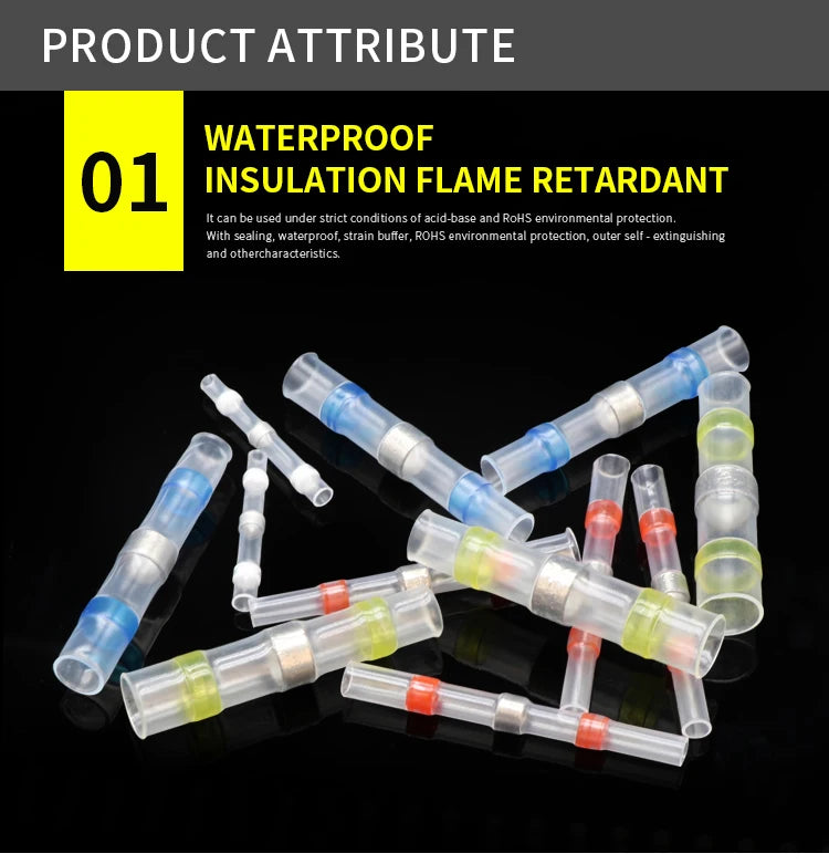Solder Seal Wire Connectors 3:1 Shrinkage Rate Waterproof Electrical Cable Terminals Heat Shrink Tube Electrical Butt Splice