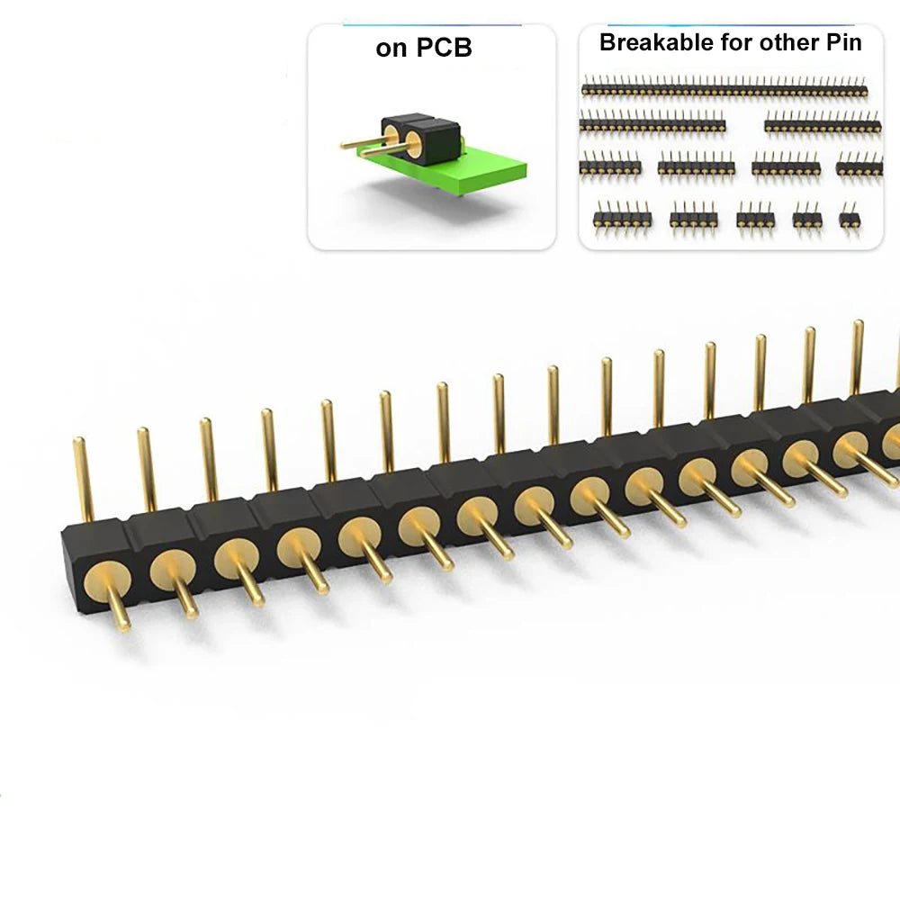 10pcs 2.54mm  L7.43mm Round Female Header Socket Single Row RA 1x40Pin Horizontal SMT Gold Round Hole Socket 0.1" Hole Male Pin