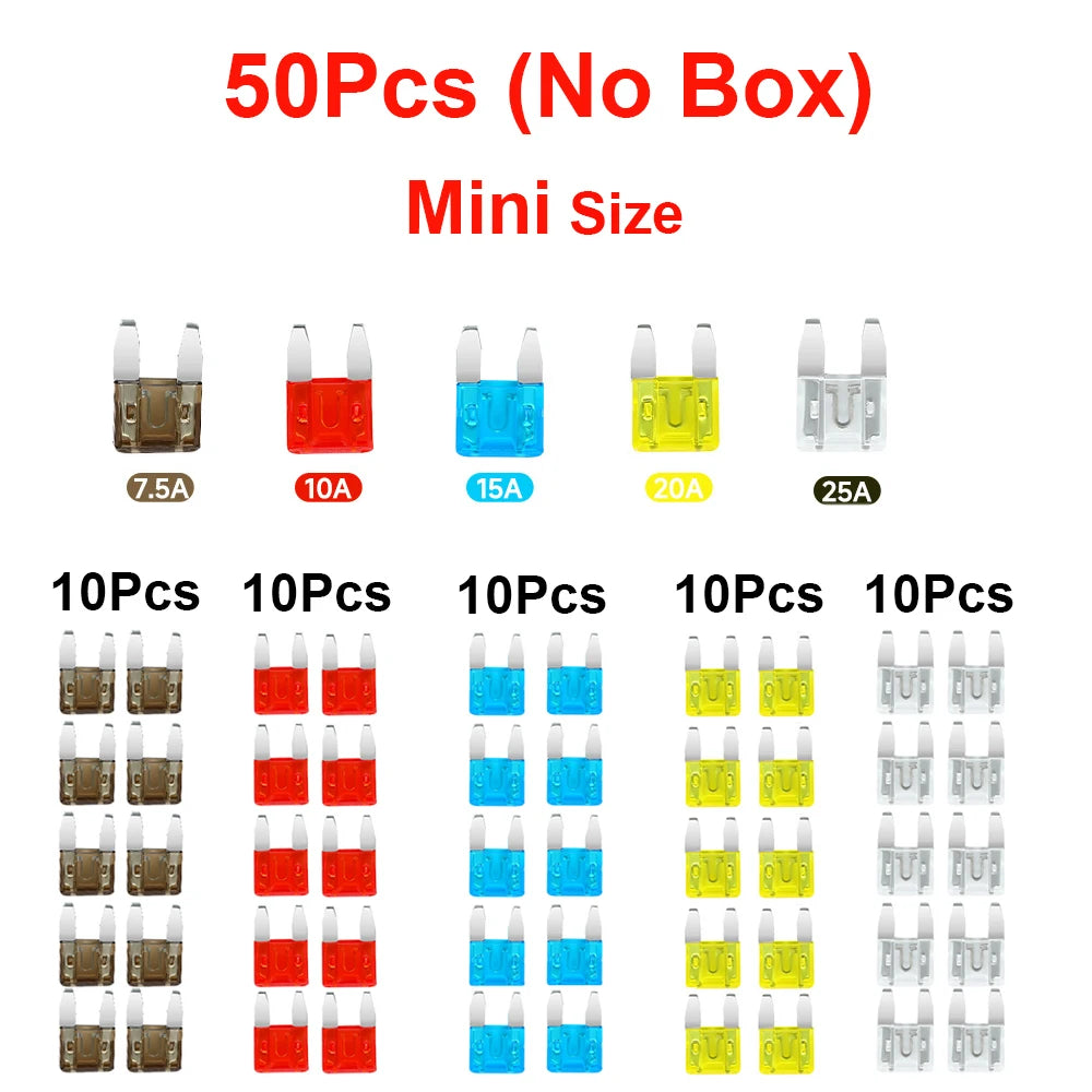 300/180/50Pcs Car Blade Fuse Assortment Kit Auto Truck Automotive Medium Small Mixed Motorcycle Circuit Fuse With Box 2A-35A