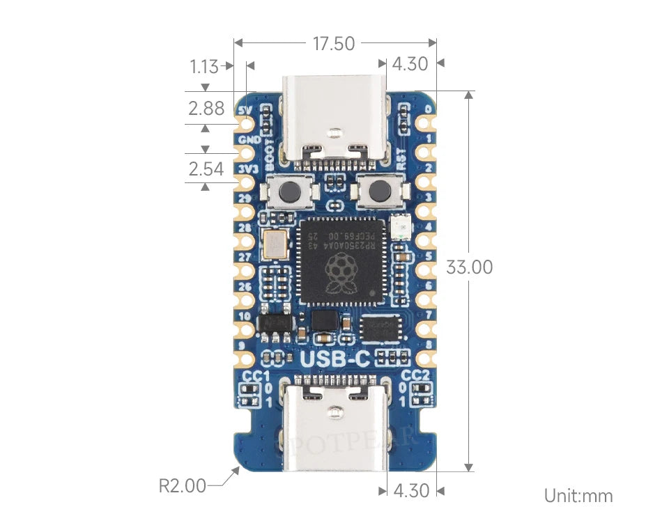 Raspberry Pi Pico 2 RP2350A USB-C Mini Development Board
