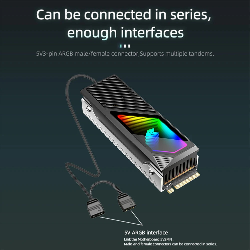 M.2 2280 SSD Heatsink SSD Aluminum Alloy 5V 3 Pin ARGB Radiator Built-in Cooling Fan Hard Drive Heatsink M.2 Radiator Cooler