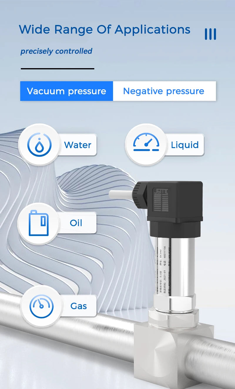 Pressure Transducer 4 20mA Water Gas Oil Liquid Pressure Sensor -1-0-1000bar 24VDC Positive Negative Vacuum Pressure Transmitter