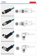 Factory M12 8 Pins X Code Molded Plug Male Female Straight  Angled to Open Ethernet Cable CAT5E 6A PVC PUR Data Type Connectors
