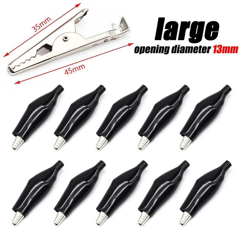 10Pcs Crocodile Type Clip 28 35 45mm Black Red Soft Plastic Coated Testing Probe Mini Alligator Test Clips