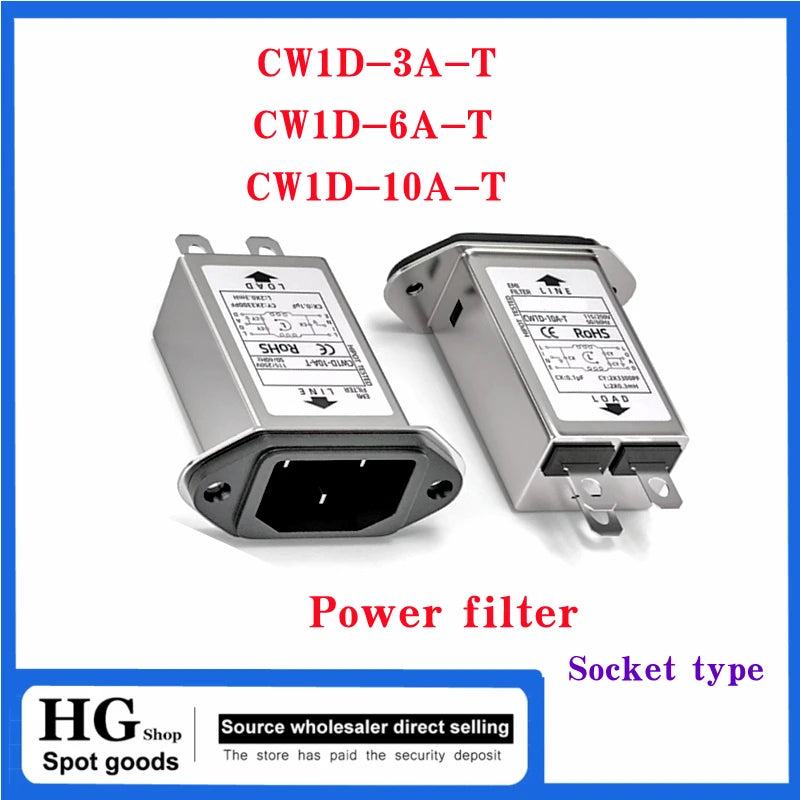 Single-phase T-socket AC 220V anti-interference EMI purifier CW1D-T 3A 6A 10A -T power supply filter  CW1D-6A-T CW1D-10A-T