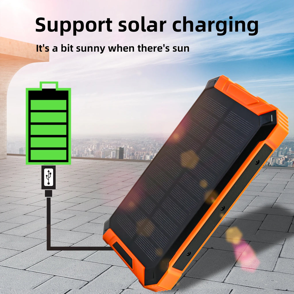 36000mAh Solar Power Bank 18W Wireless Charge With 4 Charging Heads LED Lamp Flashlight for Outdoor Battery Portable