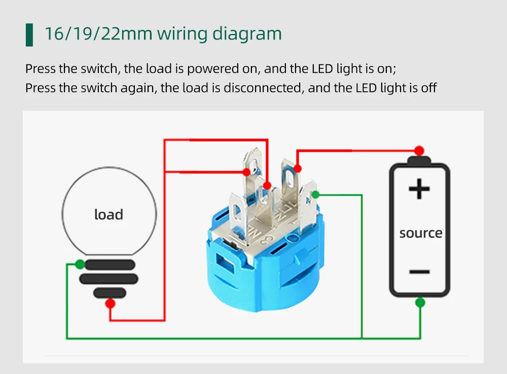 12/16mm Flat LED Illuminated Reset Latching Ring LED Metal Push Button Switch Waterproof On Off with Power Symbol