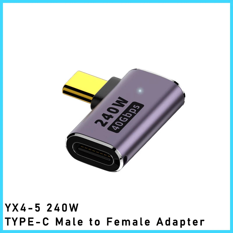 5A Type-C OTG Adapter 240W Fast Charging Data Converter USB4.0 40Gbps Support 8K 60Hz USB C 90/180 Degree Elbow Adapter