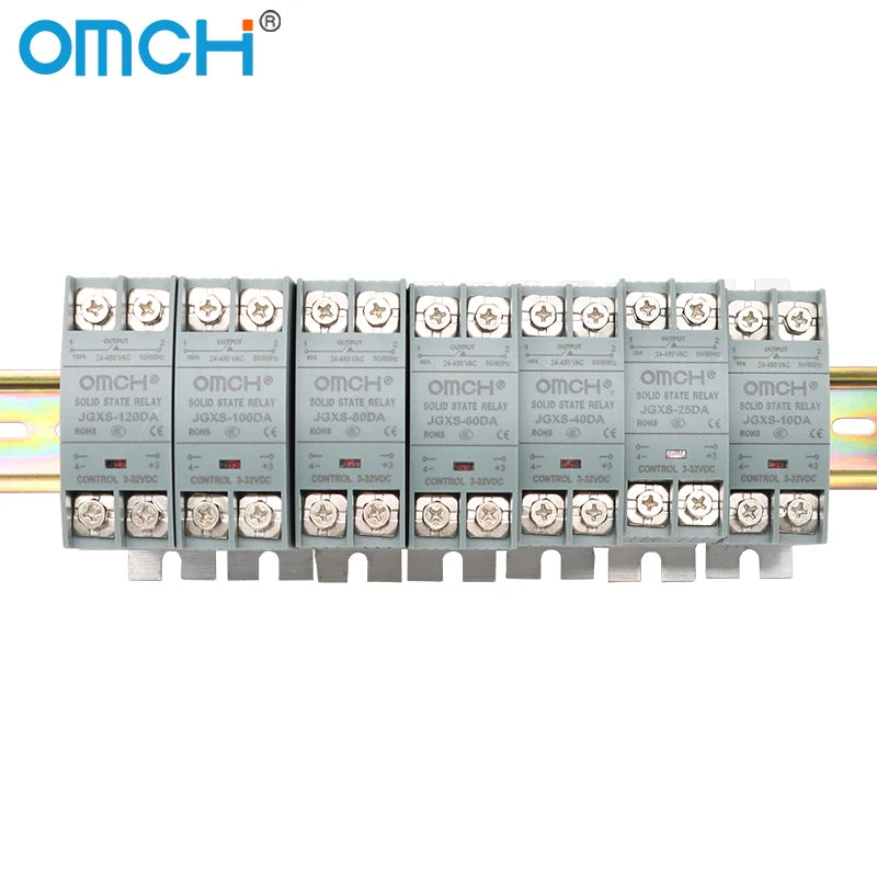 OMCH DIN Rail Solid State Relay SSR With Heatsink 10A 25A 40A 60A 80A 100A 120A DC-AC DC-DC AC-AC Single Phase Control