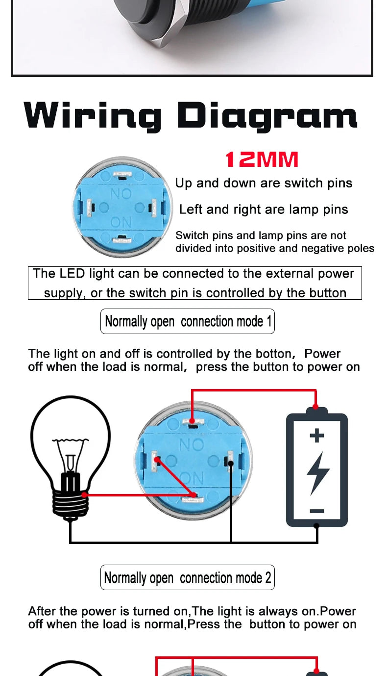 12/16/19/22MM Metal Button Switch No Lights Oxidized Black Momentary Reset Latching With Connector 12V 24V 220V