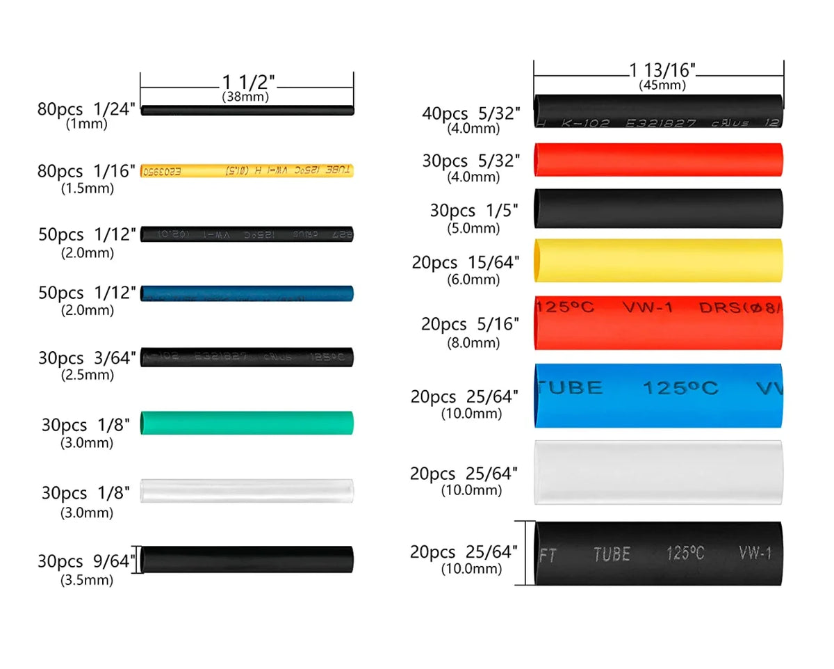 328/127/580PCS Heat Shrink Tubing Kit 2:1 Shrinkable Wire Shrinking Wrap Tubing Wire Connect Cover Protection with Hot Air Gun