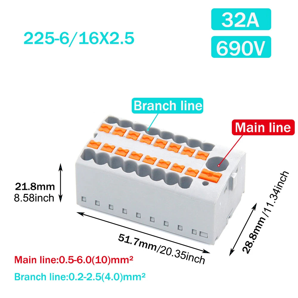 1PCS Wire Electrical Connectors PTFIX 2.5mm Wire Merging And Branching Device Push-in Terminal Block Connector Mount On Din Rail
