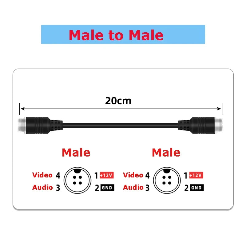 1Pcs M12 4Pin Aviation Male to Male /Female  Female to Female Extension Cable GX12 Adapter for CCTV Camera Security DVR 20CM