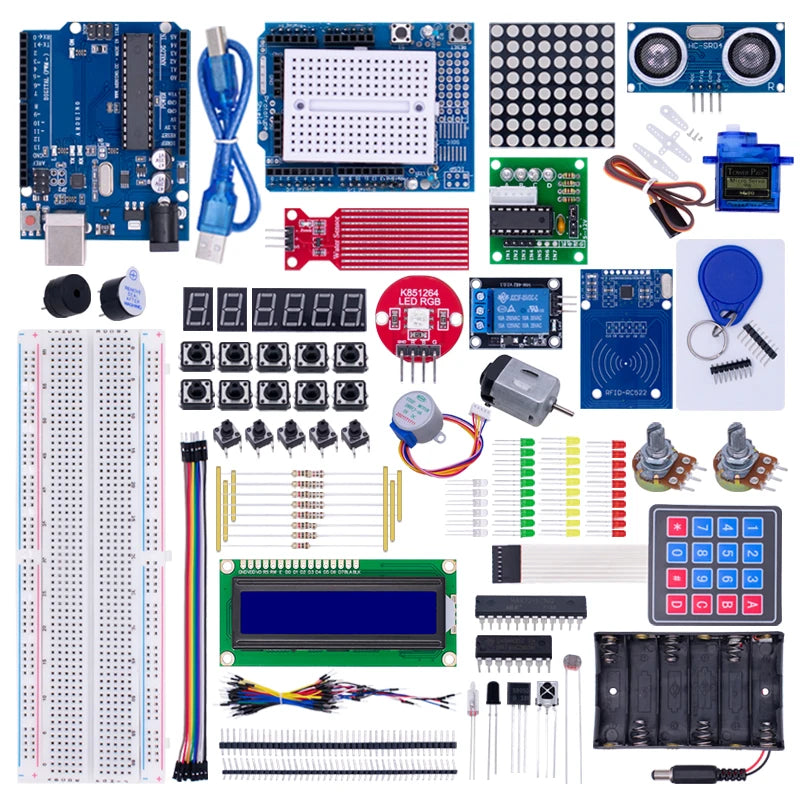 Starter Kit for Arduino Uno R3 - Uno R3 Breadboard and holder Step Motor / Servo /1602 LCD / jumper Wire/ UNO R3