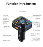FM Transmitter Bluetooth 5.3 Handsfree Car AUX Radio Modulator MP3 Player with PD20W QC3.0 Fast Charge Adapter Car Accessories