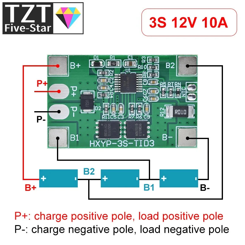 TZT 1/3PCS 3S 10A Li-ion lithium battery 18650 charger PCB BMS protection board 12V 11.1V 12.6V prevent overcharge