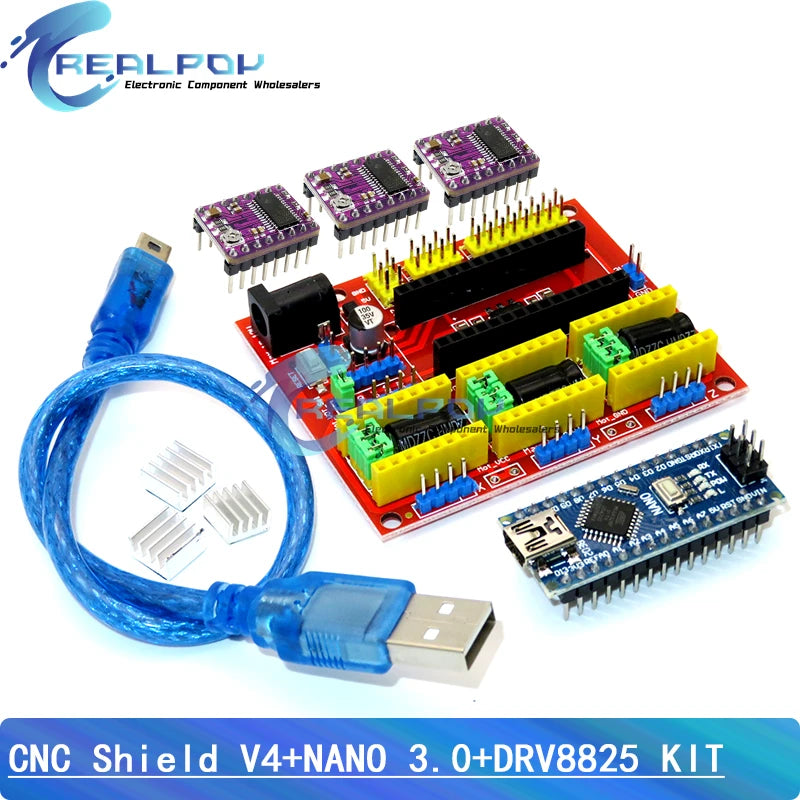 CNC Shield V4 Engraving machine 3D Printer + Nano 3.0 with USB cable+3pcs A4988 / DRV8825 Reprap Stepper Drivers Set For Arduino