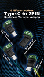 Type C Male Female Micro USB5V/9V/12V To 2Pin No Solder Green Terminal Adapter Quick Connection Head for Charging Phones Tablets