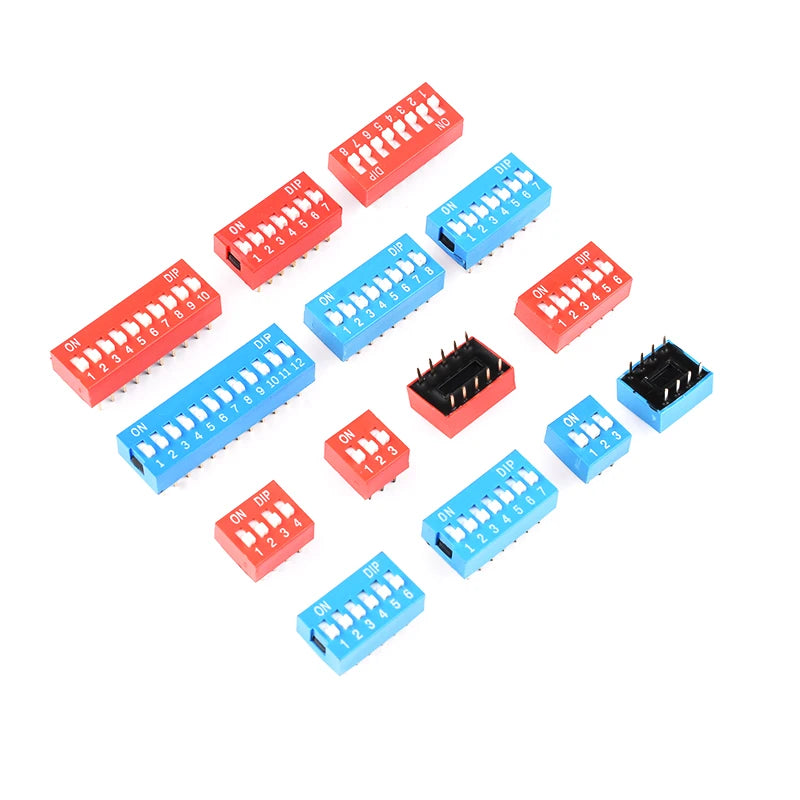 5Pcs DIP Toggle Switch Module (1-8 Bit) 2.54mm Pitch PCB Board Dial Switch Red/Blue Snap Type Switch for Electronic Projects