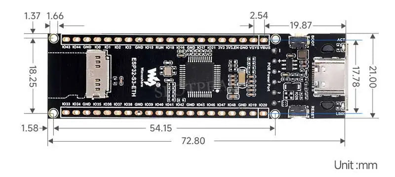 ESP32-S3 PoE RJ45 / OV2640 OV5640 Camera Development Board / W5500 / Micro-SD compatible for Raspberry Pi