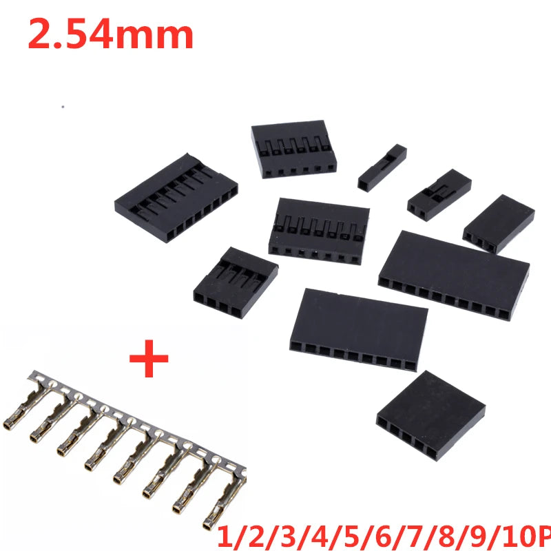 10/50Sets 2.54mm Single Row Dupont Connector 1-10Pin Plastic Housing Plug With Female Crimp Terminals