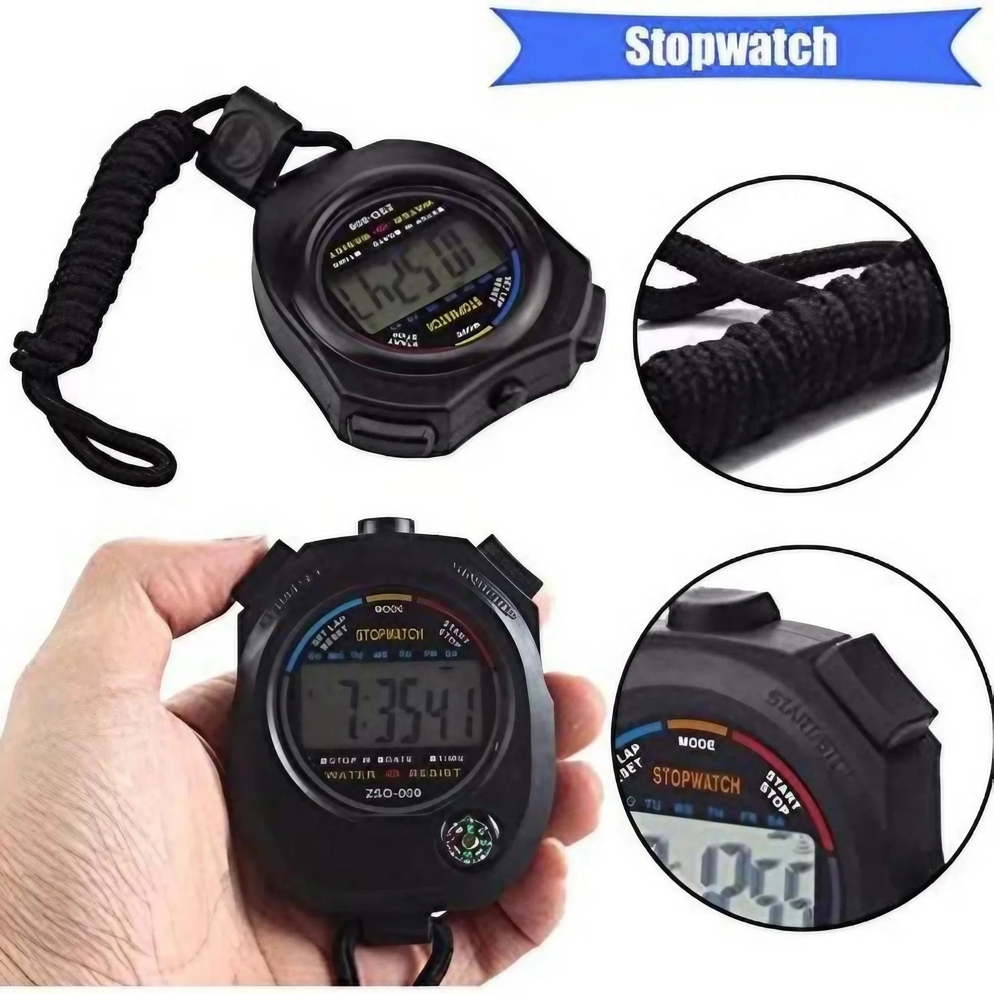 Digital Sports Stopwatch Timer with Large Display Date Time Alarm Function for Coaches Multi-Function Tool