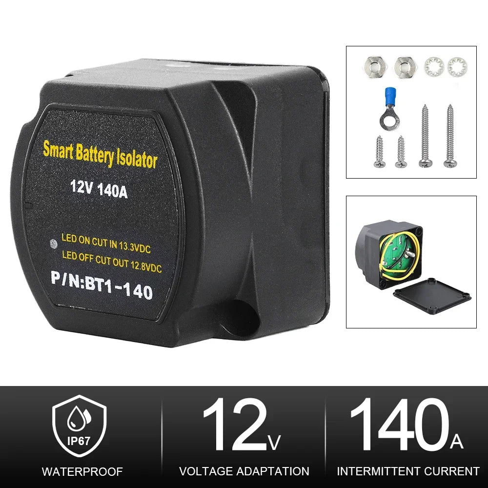For Car RV Boat Marine Turck 12V 140A Dual Smart Battery Isolator Relay Voltage Sensitive Protection VSR Split Charge