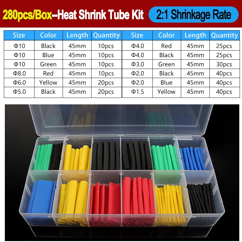 2:1/ 3:1/4:1 Heat Shrink Tube Set 73~900pcs Shrinkage Tubing Kit Cable Repair Protecter Wire Insulation Thermoresistant Sleeving