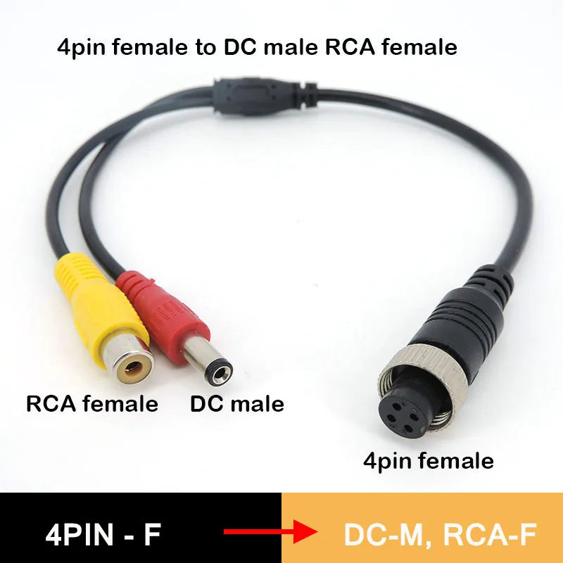 4Pin M12 GX12 Aviation Head Male/Female to RCA DC Male Female Connector Cable Plug Cord Converter for Car Rear Camera Monitor T1