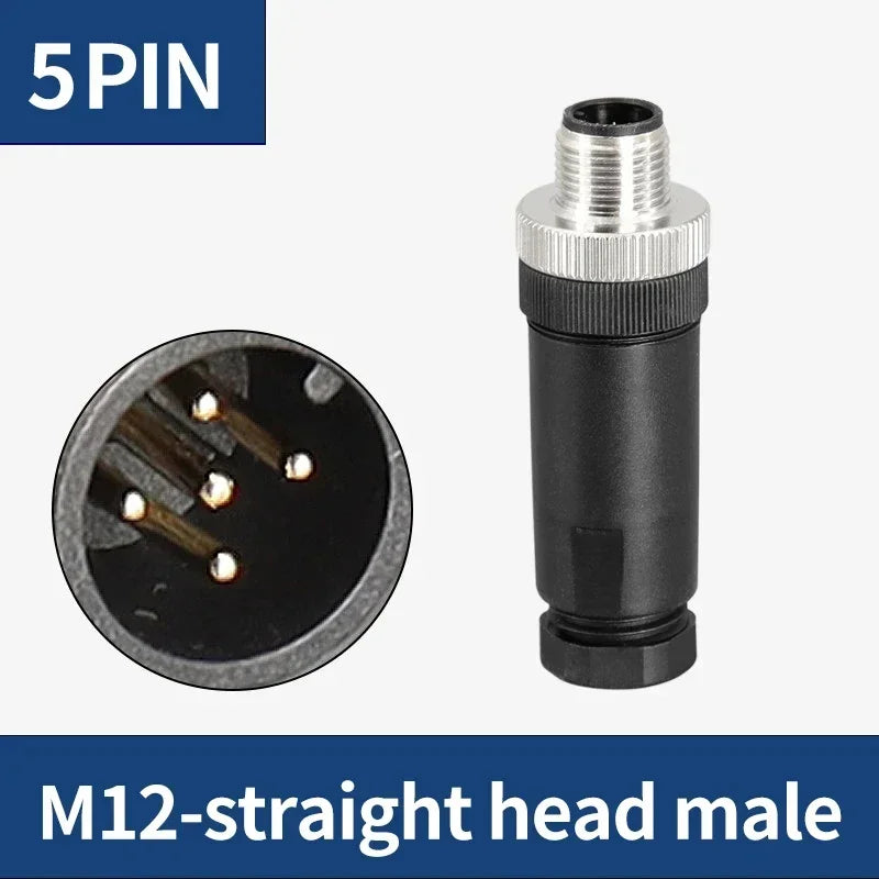 M12 Waterproof IP67 Aviation Plug Socket 4 5 8 Pin Hole Needle Male Curved Straight Screw Solderless Power Connector PG7 Charger