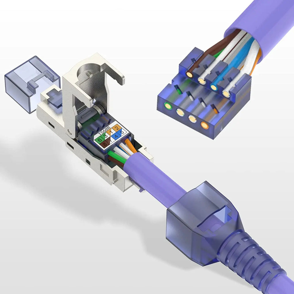 ZoeRax RJ45 CAT8 Cat7 CAT6A Connector Tool-Free, Toolless RJ45 Termination Plug Reusable Shielded for Ethernet Cables 10Gbps POE