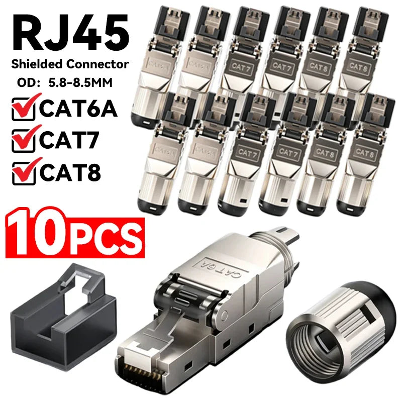 RJ45 Cat8 Cat7 Cat6A Connectors Modular Plugs Tool Free Zinc Alloy Shielded Ethernet Termination Plug for FTP Ethernet Cable