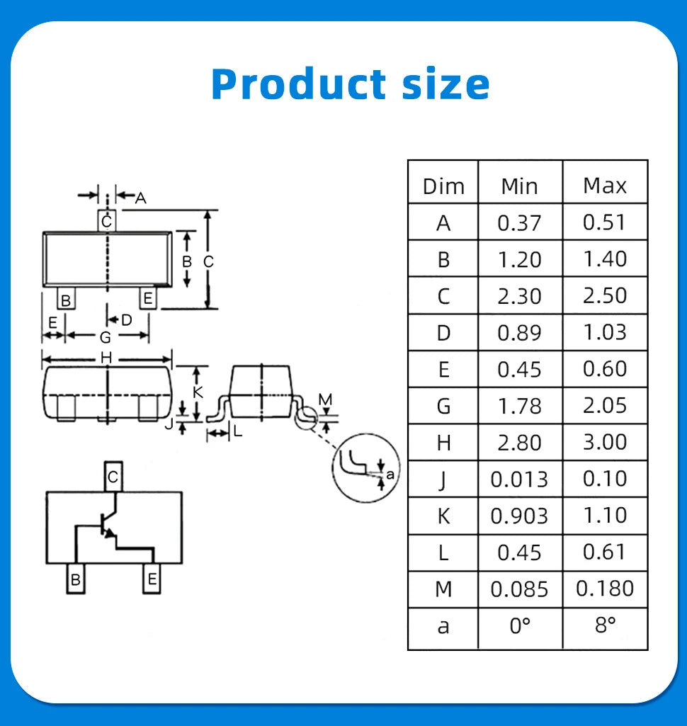 50PCS S8050 SS8550 2N4401 Printed J3Y NPN Power Transistor SMD Triode Package SOT23