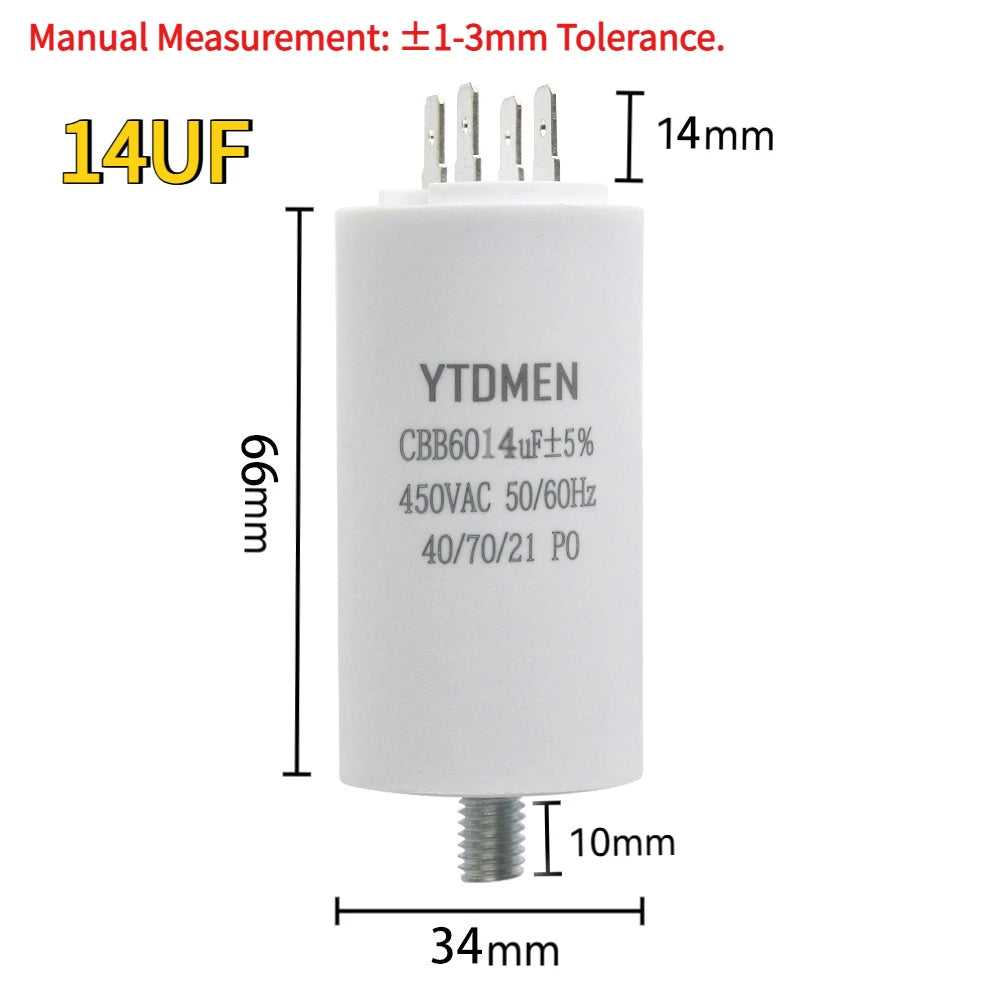 1PCS CBB60 Capacitor with Screw Double Insert 450V AC Starting Capacitor 4uF~60uF Motor Capacitors for Air Compressor Water Pump