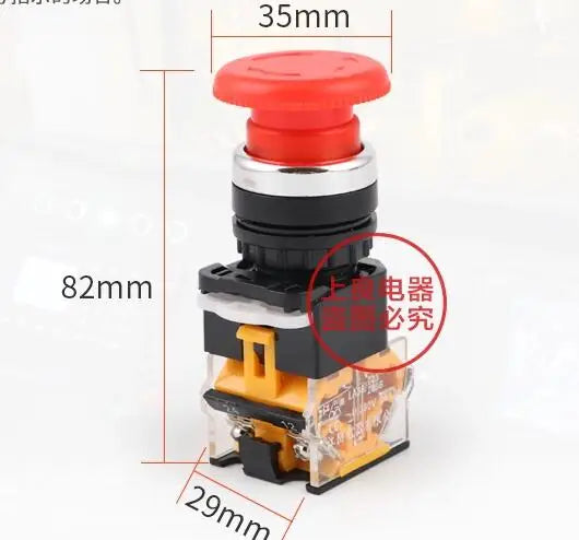 Emergency Stop 10A 380V 22mm Self-Locking Head Power Mushroom Push Button Switch 1NO 1NC LA38-11ZS