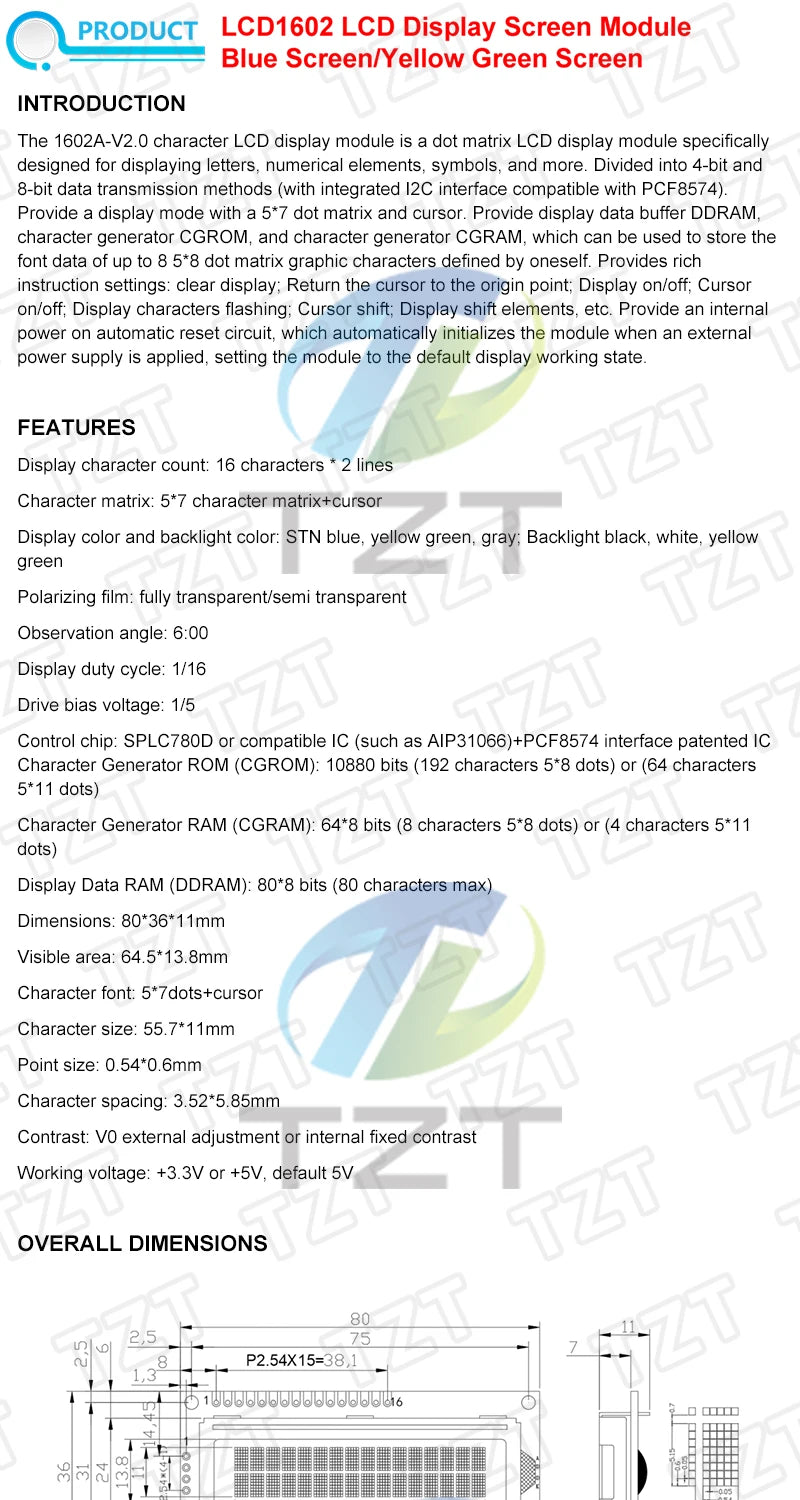 DIYTZT 1/3PCS LCD1602 1602 module Blue green screen 16x2 Character LCD Display Module HD44780 Controller blue blacklight