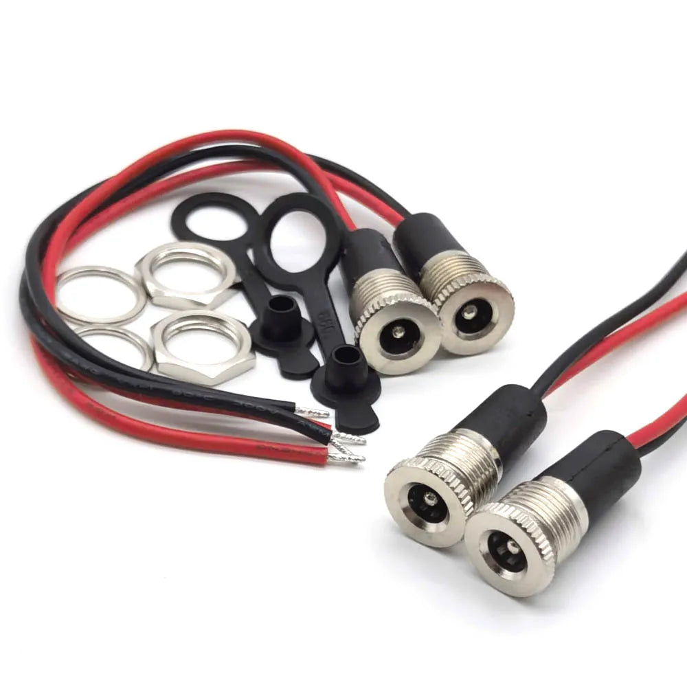 50V 10A DC099 5.5 X 2.1mm and 5.5 X 2.5mm DC Power Socket Threaded Female Connector Adapter with 18AWG Cable Wires DC-099