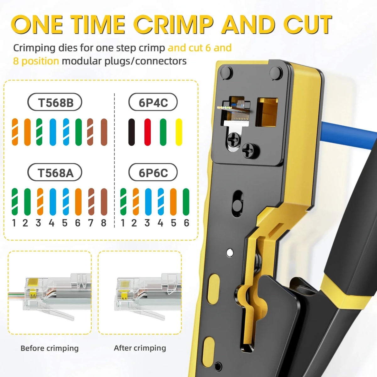 Kebidumei RJ45 Crimp Plier Pass Through Ethernet Modular Plug Crimping Tool for Cat6 Cat5/5e RJ45 Connectors 8P6P RJ11 Connector