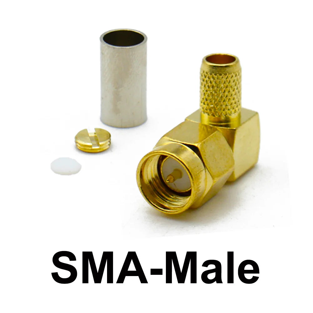 SMA Male Plug SMA Female Jack Connector RP SMA Female Crimp 90 Degree Right Angle RF Coax Coaxial  Adapter Cable Wire Terminal