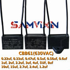 CBB61 fan start capacitor 0.22uf/0.33uf/0.47uf/0.5uf/0.56uf/0.6uf/1uf/2uf/2.2uf/3uf/4uf/5UF/8uf/10uf/15uf/2.7uf/2.4uf/1.2uf 630V